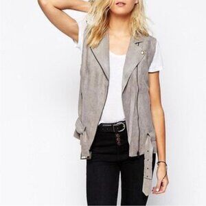 House of Harlow 1960 Moto Vest Size M Gray Faux Suede Biker Belt Classic